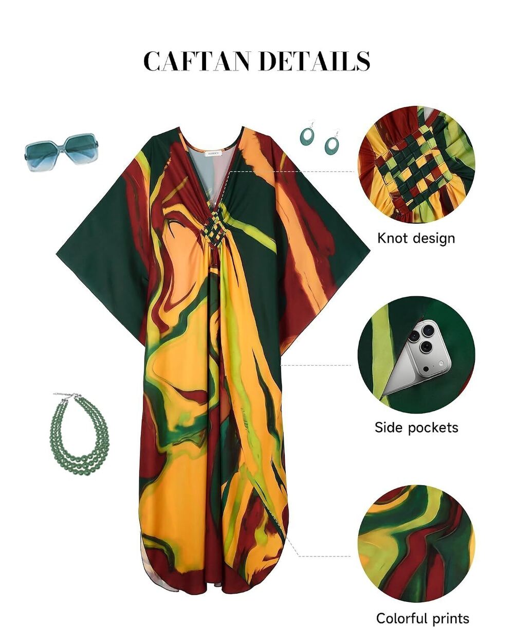 Women Colorful Kaftan Dresses Swimsuit Coverup Moo Moos Caftans - Picture 6 of 6